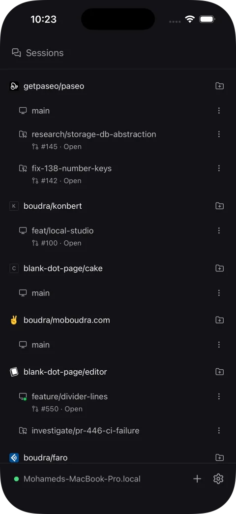 JCode sessions list